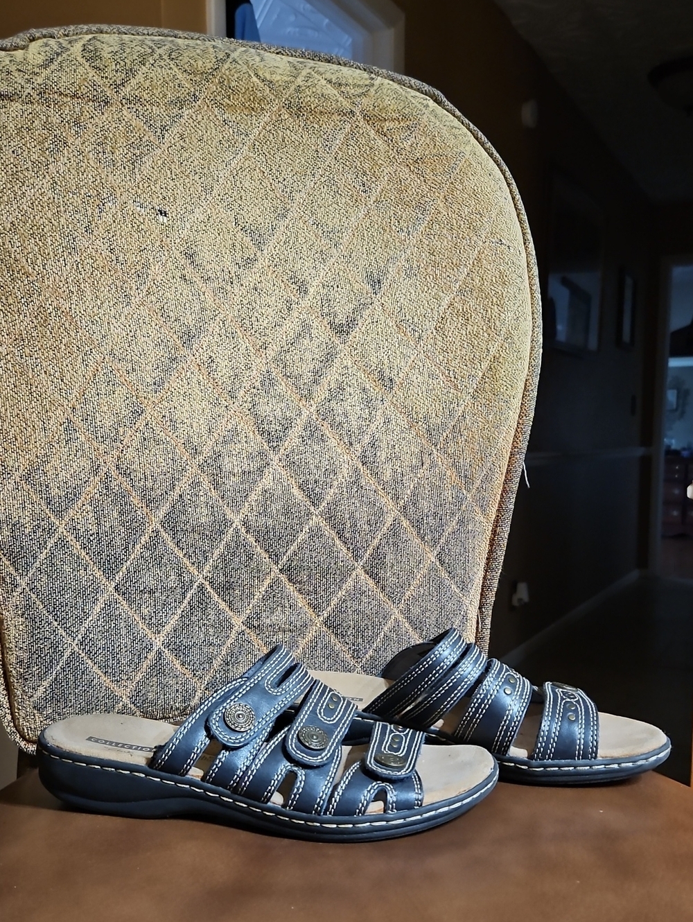 Clarks Collection Leisa Cacti Q Slip On Slides Sandals Shoes Blue Black Leather